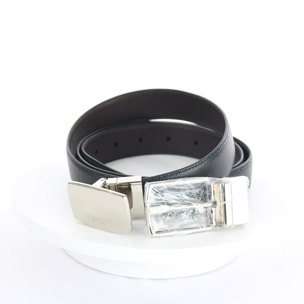 Coach Black Brown Leather Silver Buckle Belt
